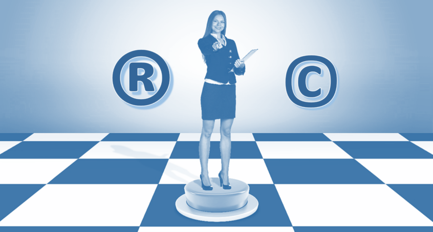 Woman on chessboard with trademark-symbol